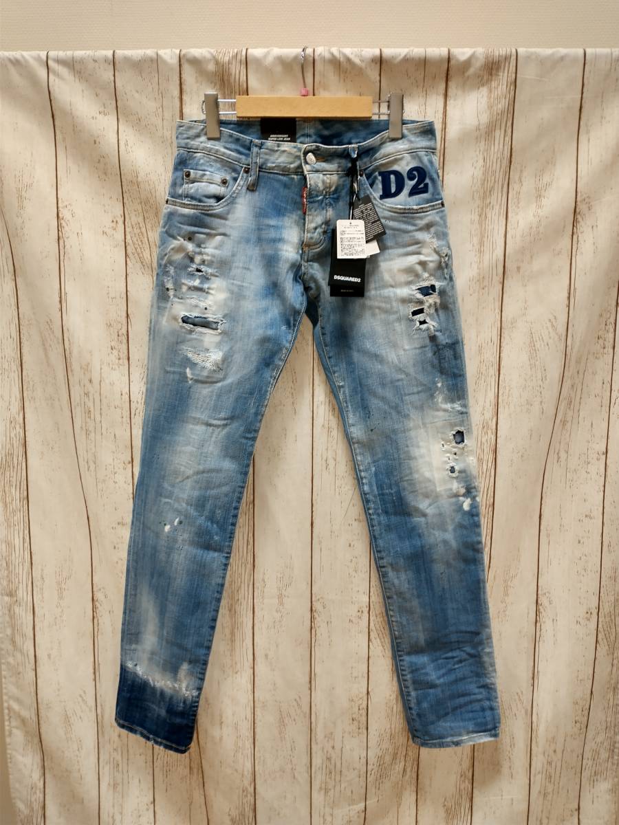 DSQUARED2 21SS タグ付き ANNIVERSARY SUPER LOW JEAN ダメージ加工 サイズ46(M) ブルー S74LB0852 ディースクエアード メンズ インポート