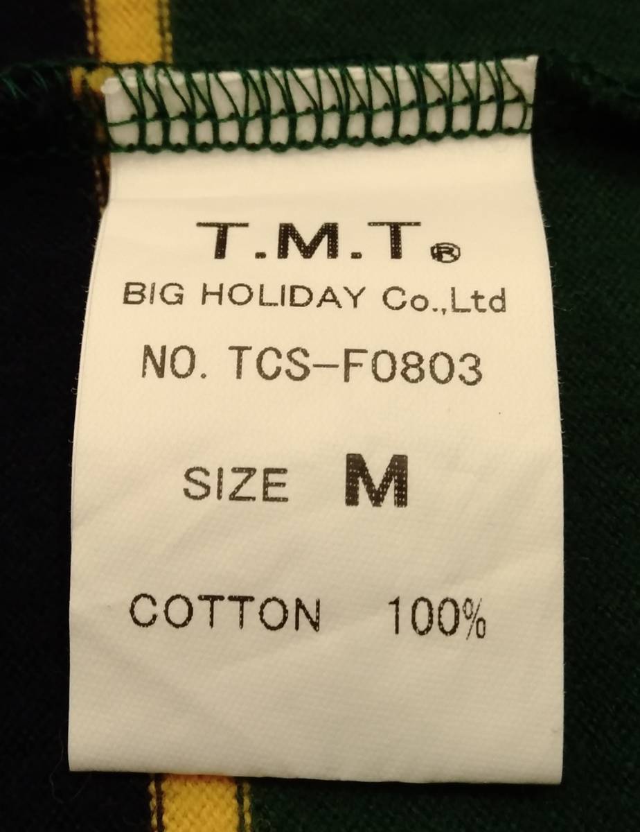 TMT BIGHOLIDAY ティーエムティービッグホリデー 長袖ポロシャツ サイズM グリーン × ネイビー × イエロー 日本製 MADE IN JAPAN_画像5