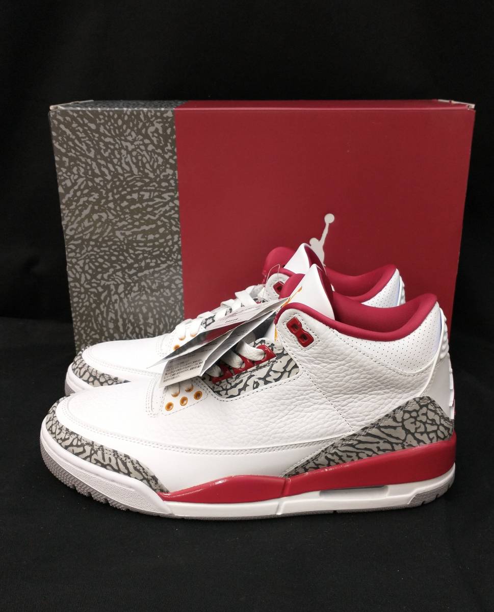 [黒タグ付・未使用] NIKE AIR JORDAN 3 RETRO AJ3 CARDINAL RED カーディナル レッド セメント ...