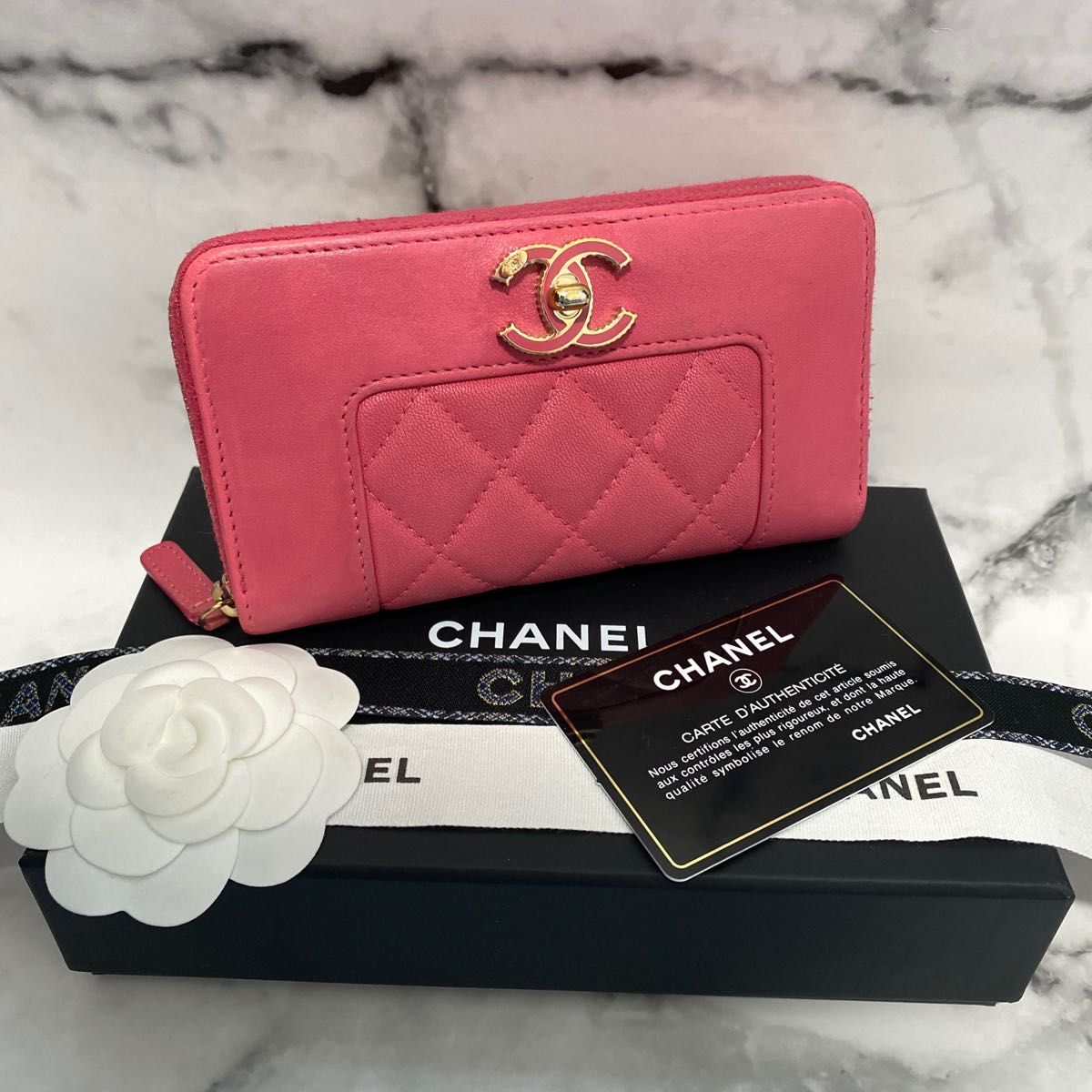 【美品☆30番台】CHANEL マドモアゼル 財布 ラウンドファスナー/ピンク