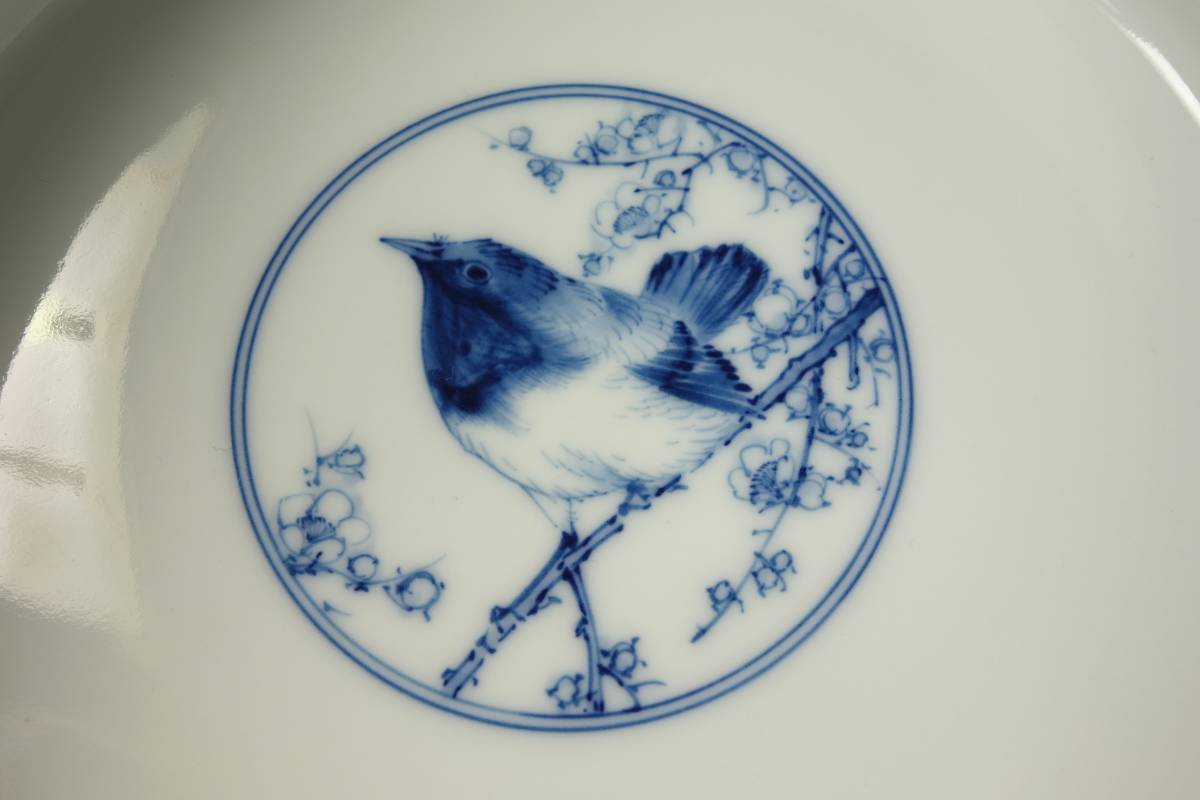 清朝乾隆期　茶鉢　倣明朝期官窯　Blue & White（青花）　上品　染付　梅の花鳥（ウグイス・Warble・）図　最高級茶道具　陶磁器研究_画像1