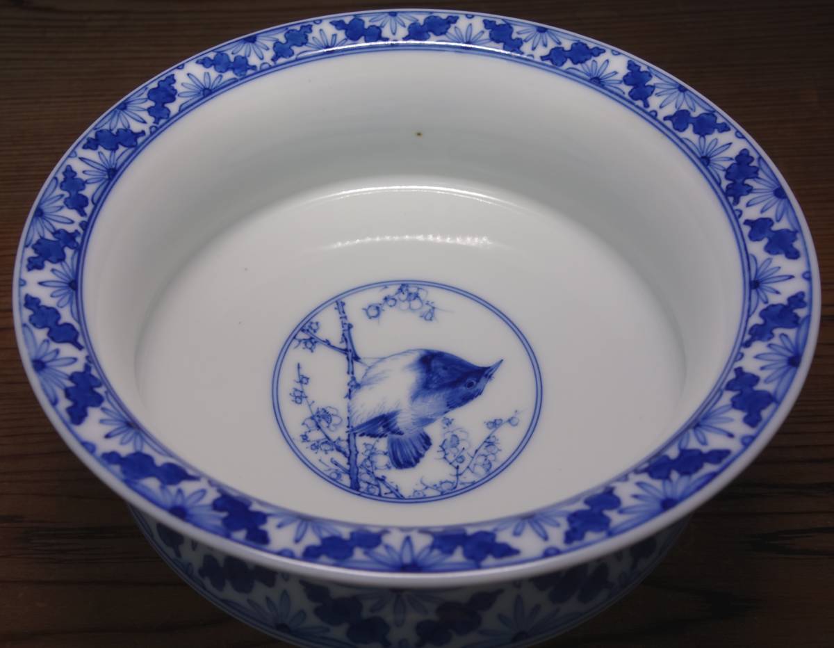 清朝乾隆期　茶鉢　倣明朝期官窯　Blue & White（青花）　上品　染付　梅の花鳥（ウグイス・Warble・）図　最高級茶道具　陶磁器研究_画像5