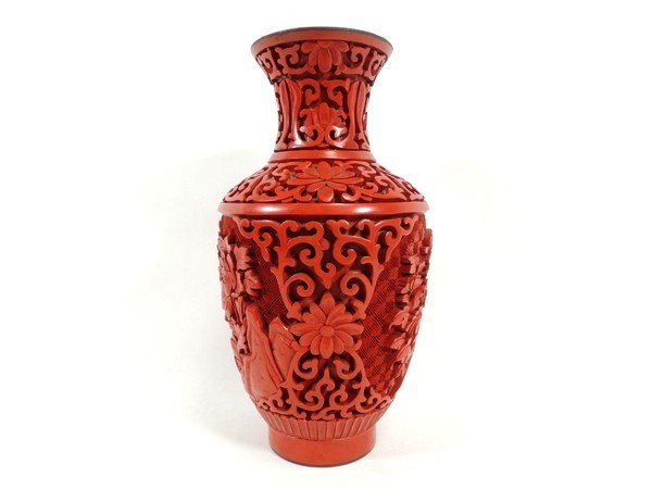 ヤフオク! - 中国美術/堆朱/彫漆内七宝細密唐草花文花瓶/飾壺/花器/花...
