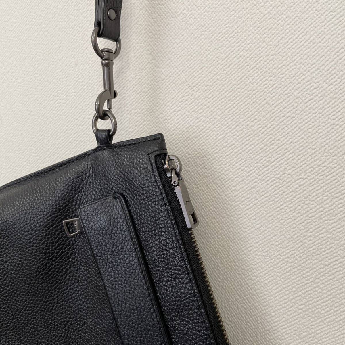 逸品】 【美品】COACH 本革 キャリーオールポーチ レザー 黒 クラッチ