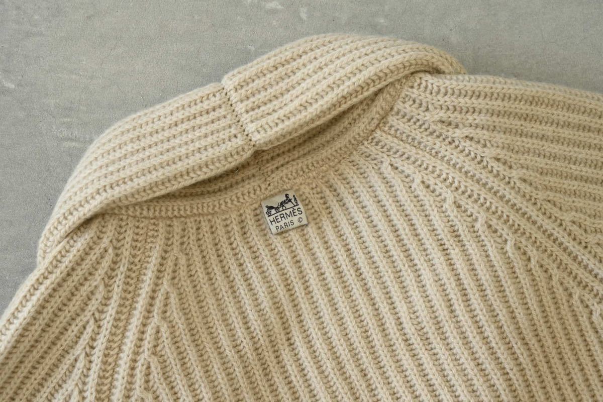 エルメス ショールカラー カーディガン M ベージュ Hermes ニット