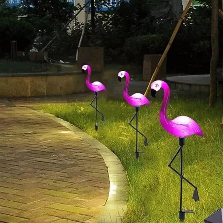 [ special selection ]{1set3pcs} flamingo design lawn grass raw solar LED lamp, outdoors waterproof garden light equipment ornament 