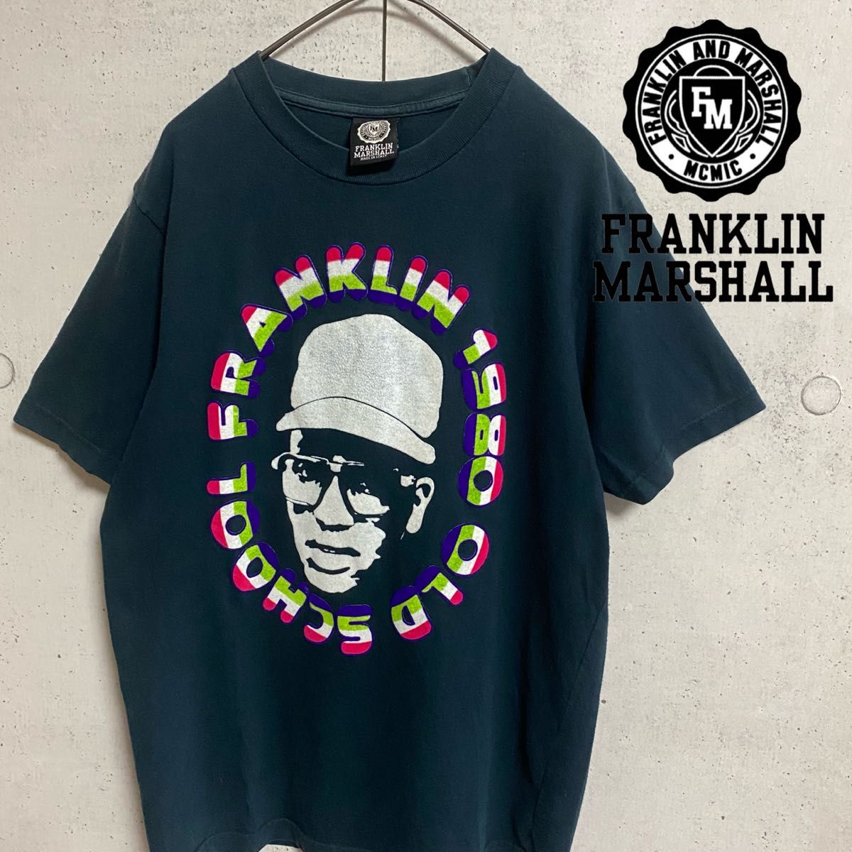 FRANKLIN&MARSHALL/フランクリンアンドマーシャル　半袖Tシャツ　フェルトロゴ　ポップデザイン　黒　ユニセックス