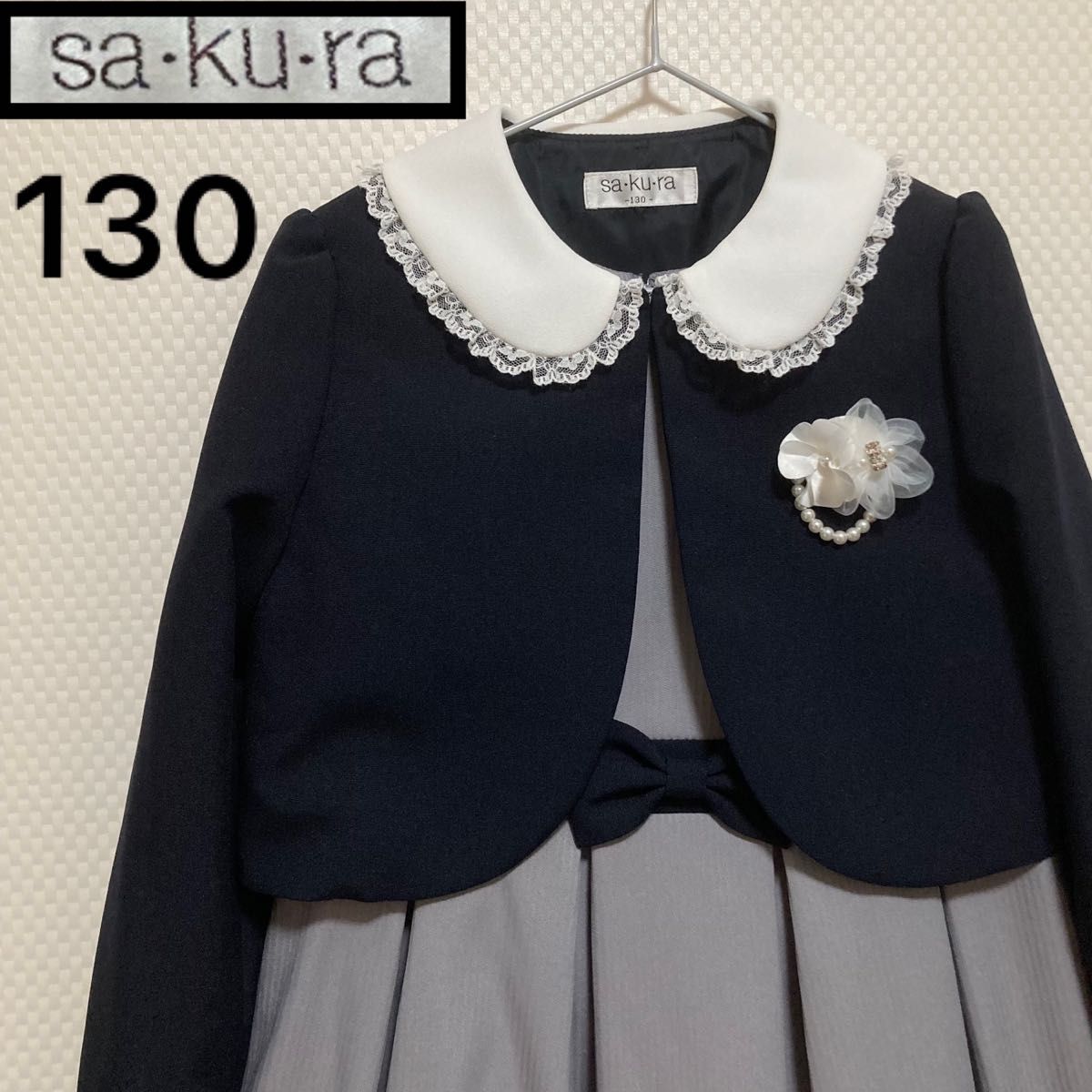 SAKURA フォーマルアンサンブル 130 ネイビー パープル グレー 卒園式 入学式 ワンピーススーツ 発表会 女の子 SAKURA フォーマルアンサンブル 130 ネイビー パープル グレー 卒園式 入学式 ワンピーススーツ 発表会 女の子