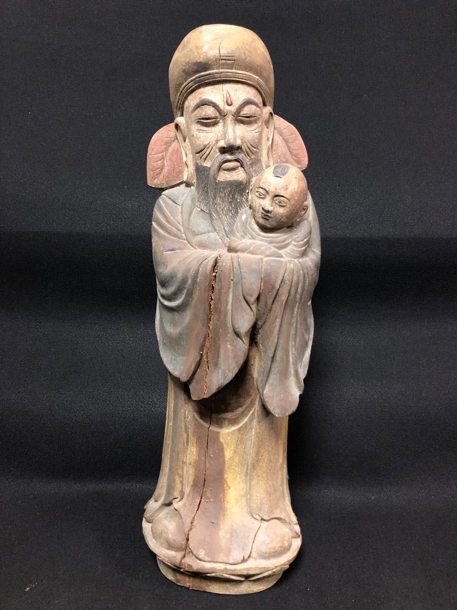 通販の人気商品 福祿寿 中国美術 高さ16cm 石彫刻 置物 古美術 骨董品