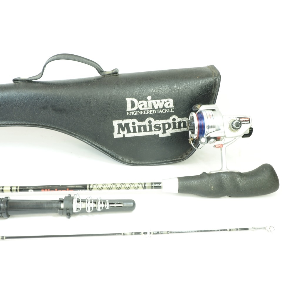 割引発見 激レア！オールドダイワ Daiwa Minispin スピニングリール ロッド ケース セット ケース：長83cm幅16cm  ロッド：全長1.35m TYK502 アクセサリー 