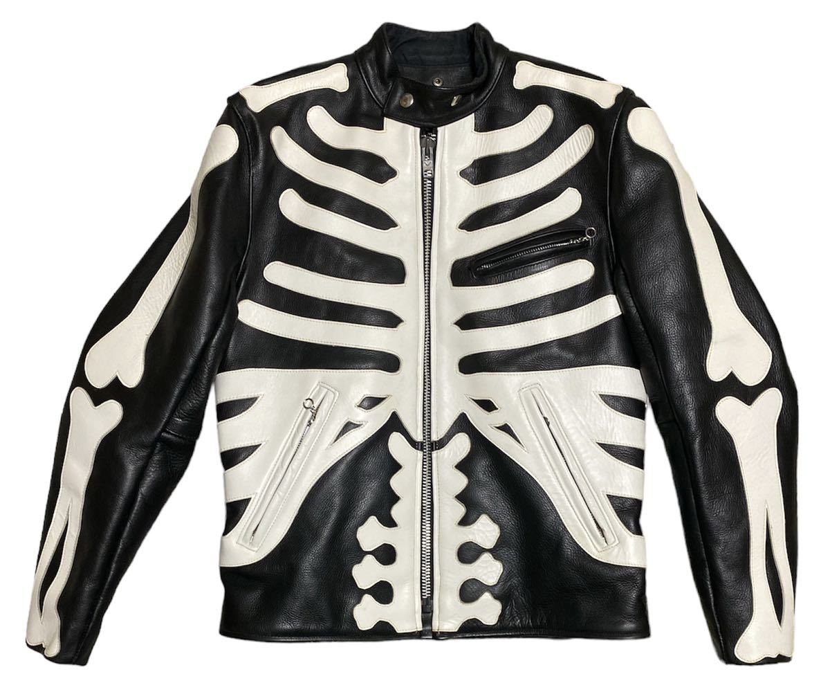新品 ライダース シングル パッチ 骸骨 スカルボーン BONE B レザー 本