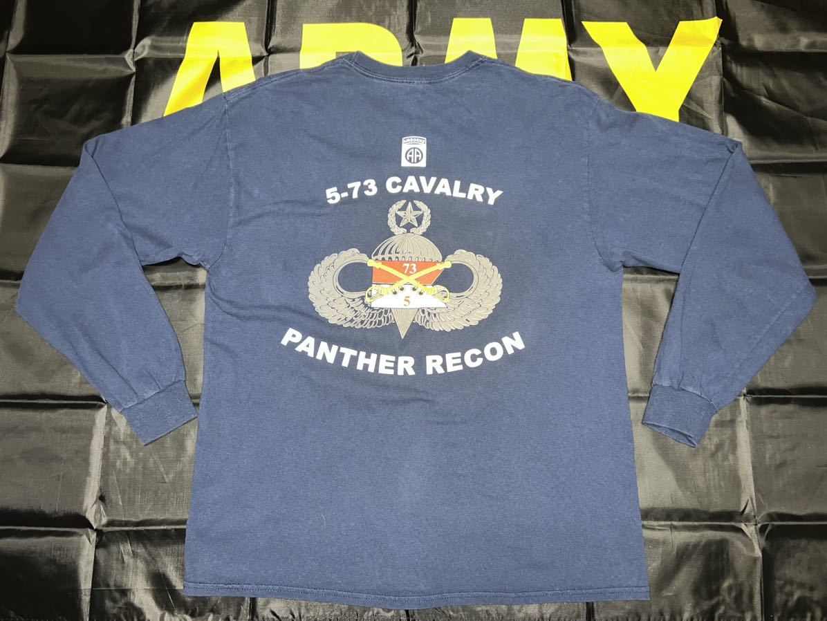 US ARMY 5-73 CAVALRY PANTHER RECON コットンロングスリーブTシャツ　GILDAN製　Lサイズ　ネイビー_画像4