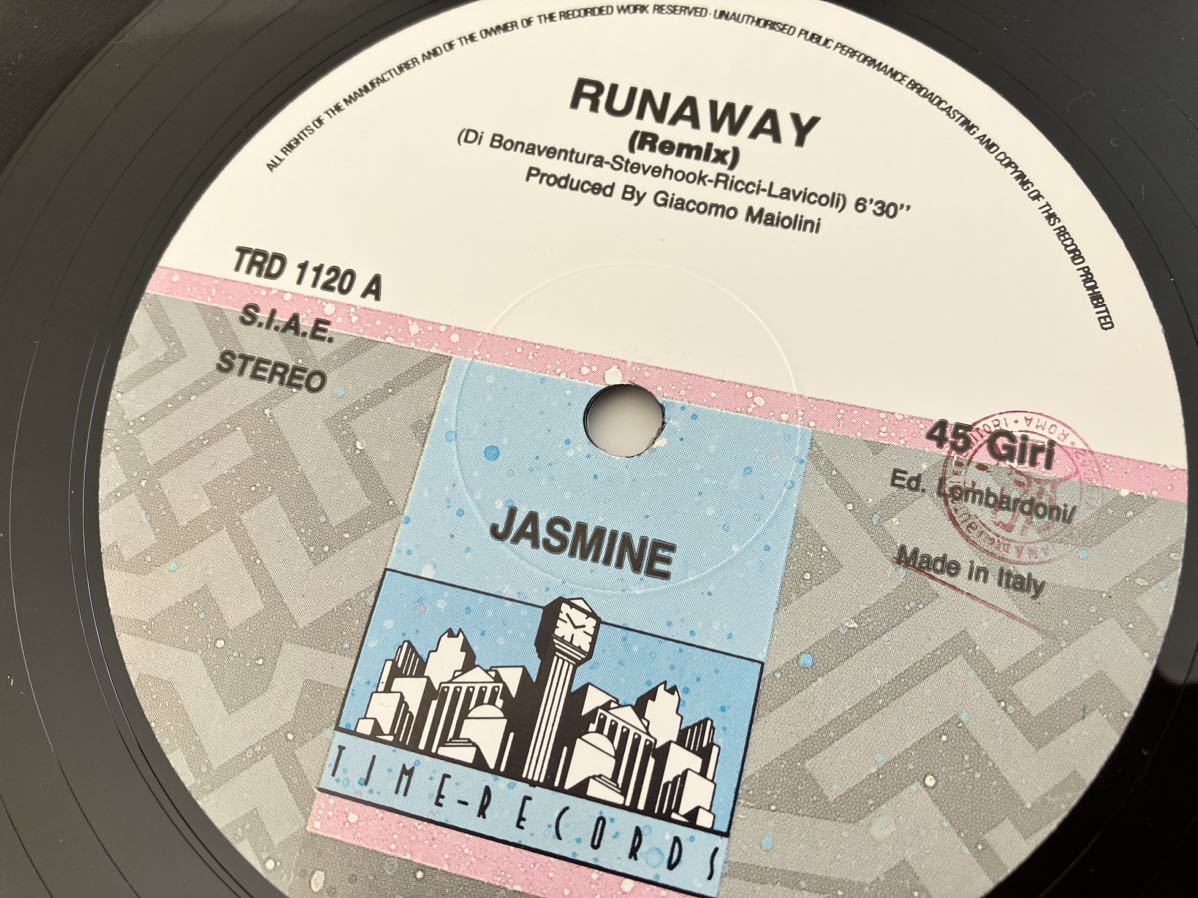 JASMINE / RUNAWAY REMIX & Radio Ver,Instrumental 12inch TIME-RECORDS ITALY TRD1120 89年オリジナル,Hi-NRG,EUROBEAT,ユーロクラシックの画像6