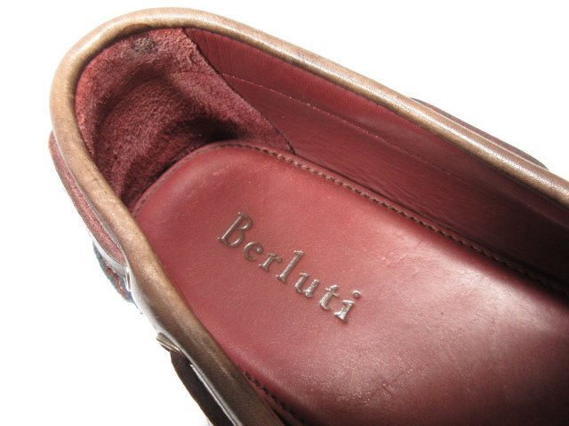 HH超美品 【ベルルッティ Berluti】 スエード カリグラフィー モカシン ドライビングシューズ スリッポン 靴 (メンズ) 8.5 紺 ◎18HT1663◎_画像6