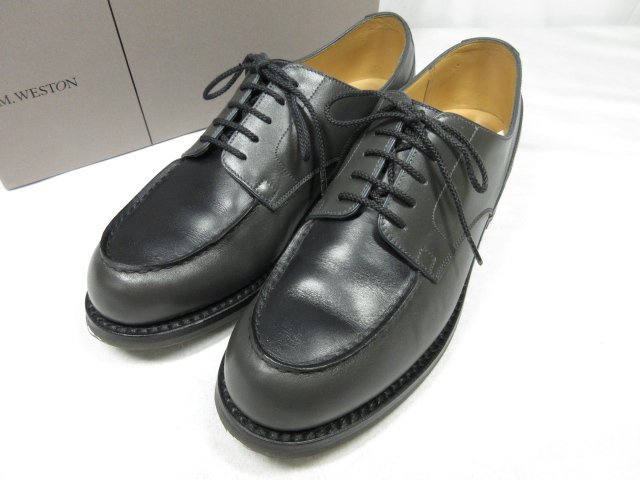 HH 極美品 【JMウエストン J.M.WESTON】 641 ゴルフ バイカラー ドレスシューズ 紳士靴 (メンズ) size5.5D 灰×黒 ◎18MZA2228◎_画像1