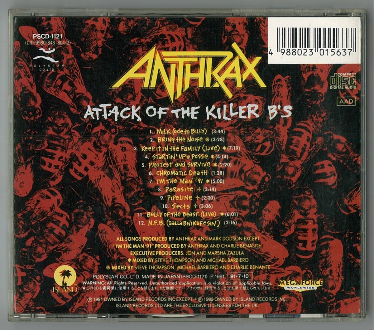ANTHRAX　アンスラックス ／ ATTACK OF THE KILLER B'S 　国内ＣＤ　　検～ thrash S.O.D nuclear assault metallica megadeth slayer_画像2