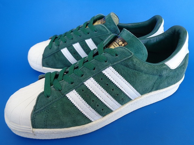 12232■15年製 adidas SUPERSTAR 80s DLX SUEDE アディダス スーパースター 緑 グリーン デラックス 金ベロ スエード 28 B35987_画像1