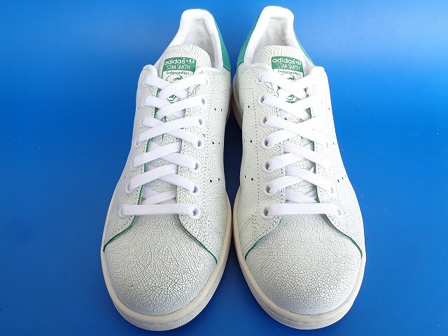 12290■美品14年製 adidas stansmith WMNS アディダス スタンスミス 白 緑 顔つき US 8 25 cm ヒビ割れ 加工_画像3