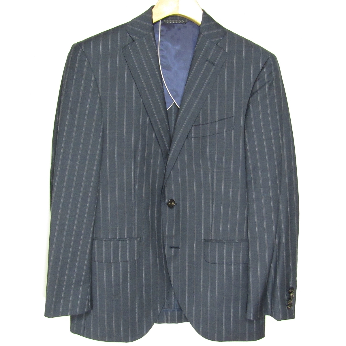 美品 スーツカンパニー THE SUIT COMPANY 伊CARLO BARBERA社製生地 メンズ スーツ 165cm-6Drop A4相当 春夏 紺 オルタネイトストライプ_画像6