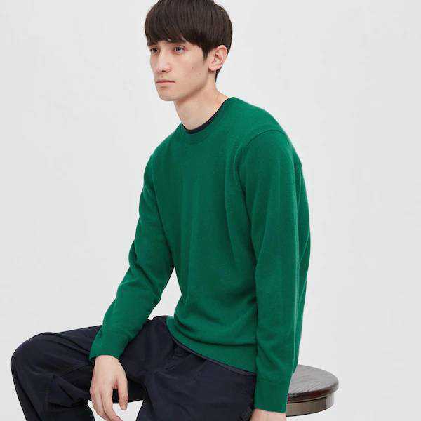 ◆③UNIQLO ユニクロ カシミヤクルーネックセーター Mサイズ グリーン 新品