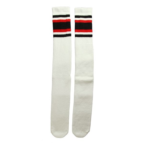SkaterSocks ロングソックス 靴下 男女兼用 ソックス Over the knee White tube socks with Black-Red stripes style 4 (30インチ)_画像1
