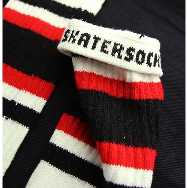 SkaterSocks ロングソックス 靴下 男女兼用 ソックス Over the knee White tube socks with Black-Red stripes style 4 (30インチ)_画像3