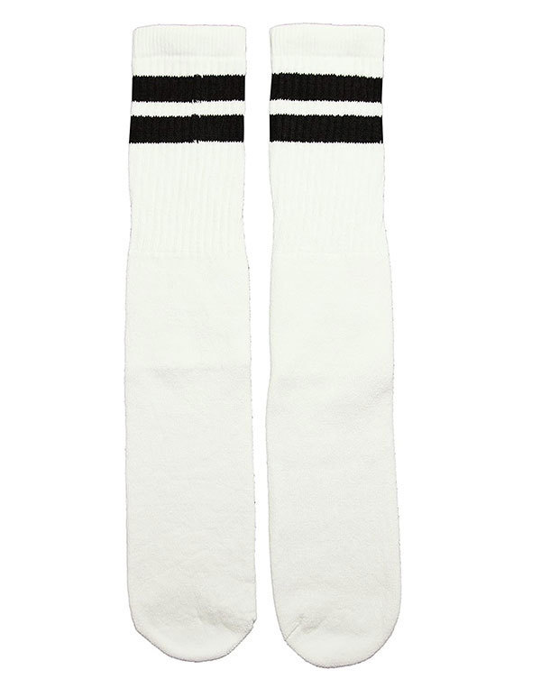 SkaterSocks (スケーターソックス) ロングソックス 靴下 男女兼用 Knee high White tube socks with Black stripes style 2 (25インチ)_画像1