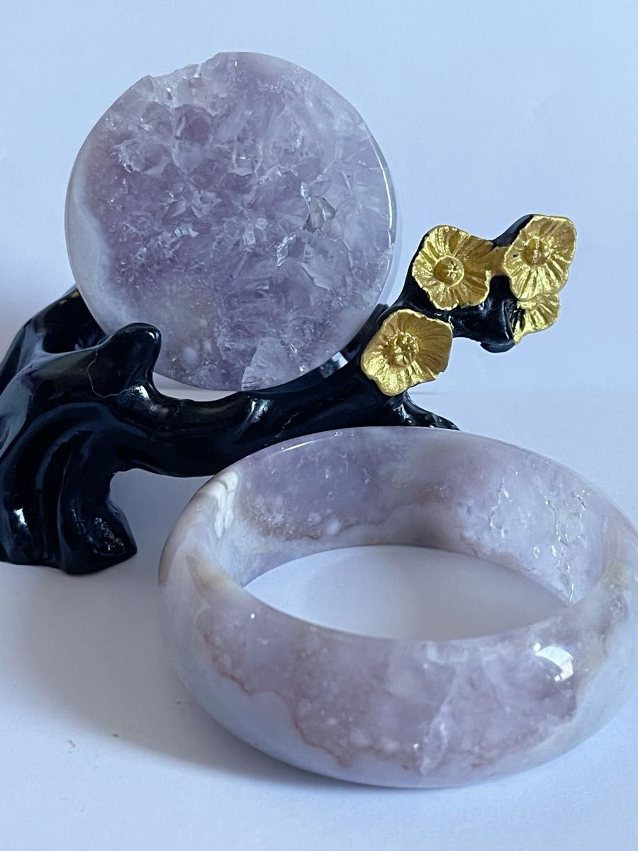 【割れた特価】紫氷　桜瑪瑙　チェリーブロッサムアゲート天然石 瑪瑙　バングル着物和服