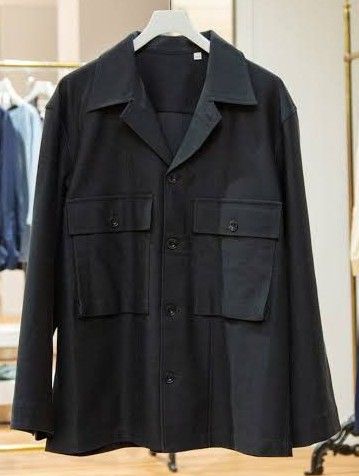 UNIQLO オーバーサイズ コットンジャケット ダブルフラップポケット ジャージーシャツ ジャケット ブラック