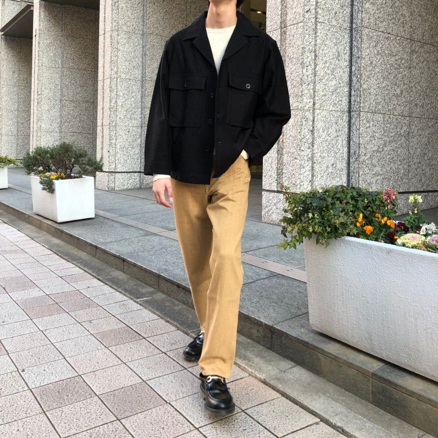 UNIQLO オーバーサイズ コットンジャケット ダブルフラップポケット ジャージーシャツ ジャケット ブラック