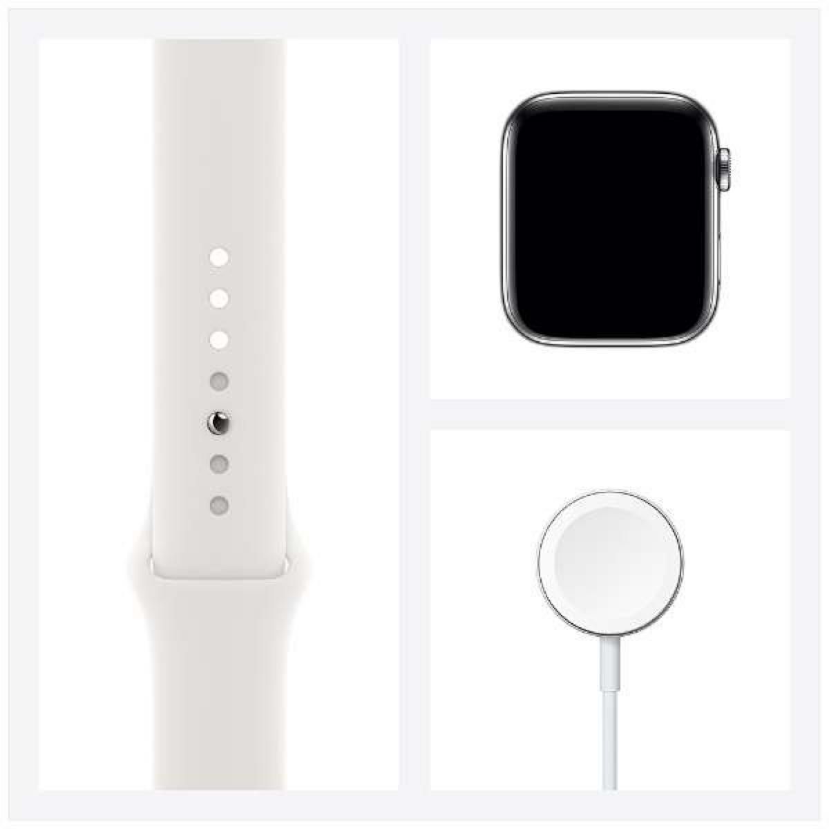 Apple Watch 6 44mm シルバーステンレス×ホワイトスポーツバンド