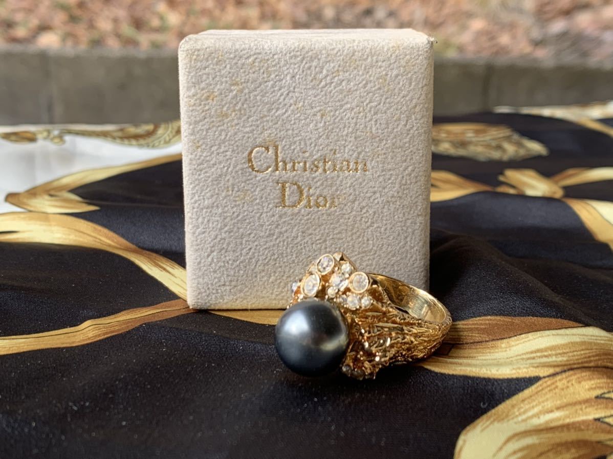 ー品販売  Christian Dior ヴィンテージリング　指輪　ブラックパール？　約18号　オールドディオール 指輪