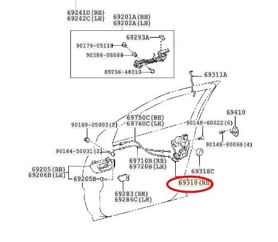 30 ハリアー トヨタ 純正 69310 フロントドア ロックASSY RH LOCK ASSY, FRONT DOOR, RH 新品 未使用 前期 後期 10アルファード_画像2