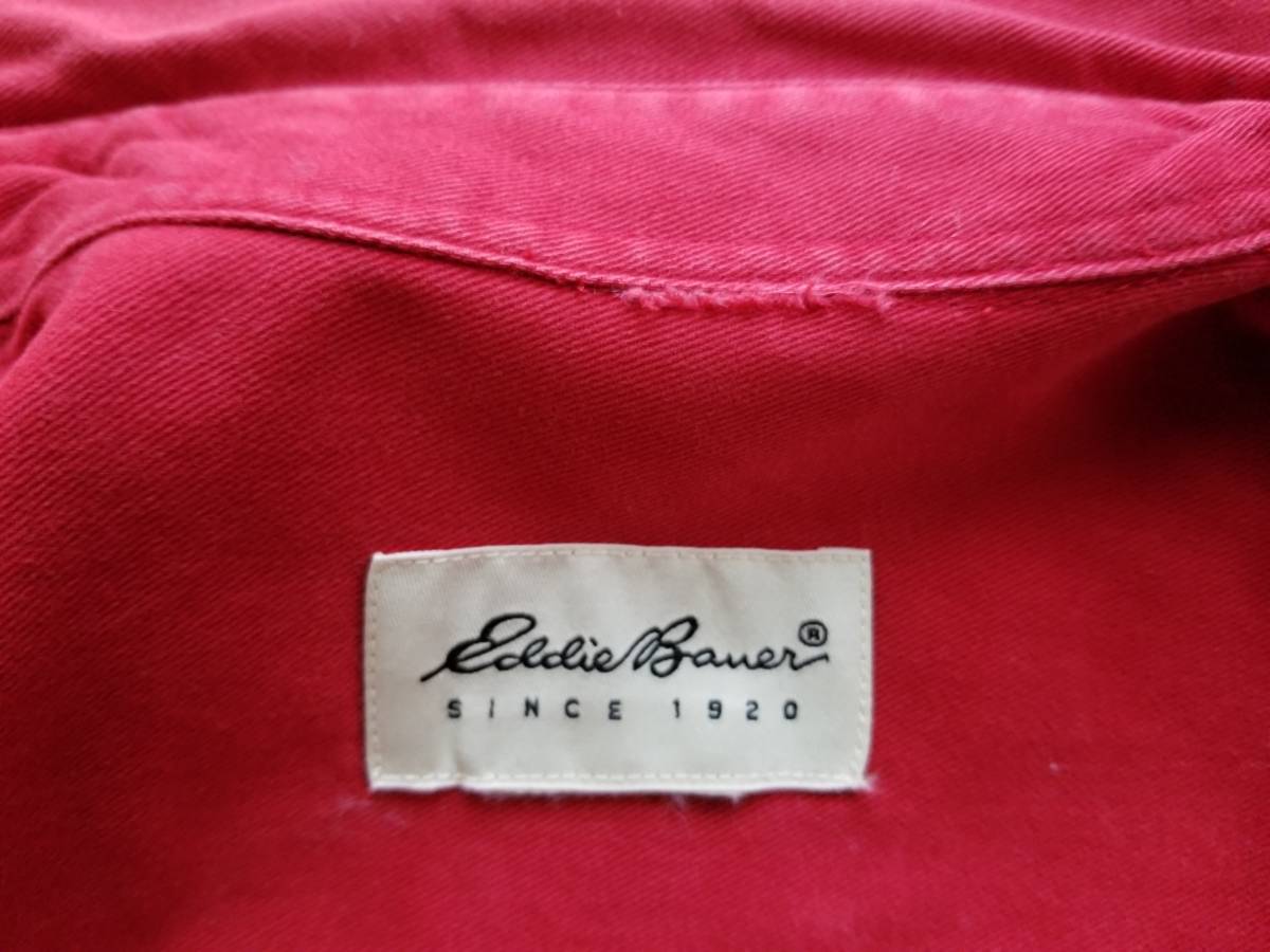 Eddie Bauer エディーバウアー 後染め 赤 単色 ボタンダウン 長袖シャツ XS コットン 色褪せ 古着 ビンテージ トップス 90s 00s 激安_画像2