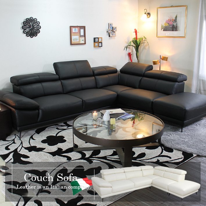 [送料 搬入設置無料] 新品 未使用 大きい カウチソファ イタリア社製厚革 ブラック [カウチ座：座って左] Vito-2p-couch-ot m99