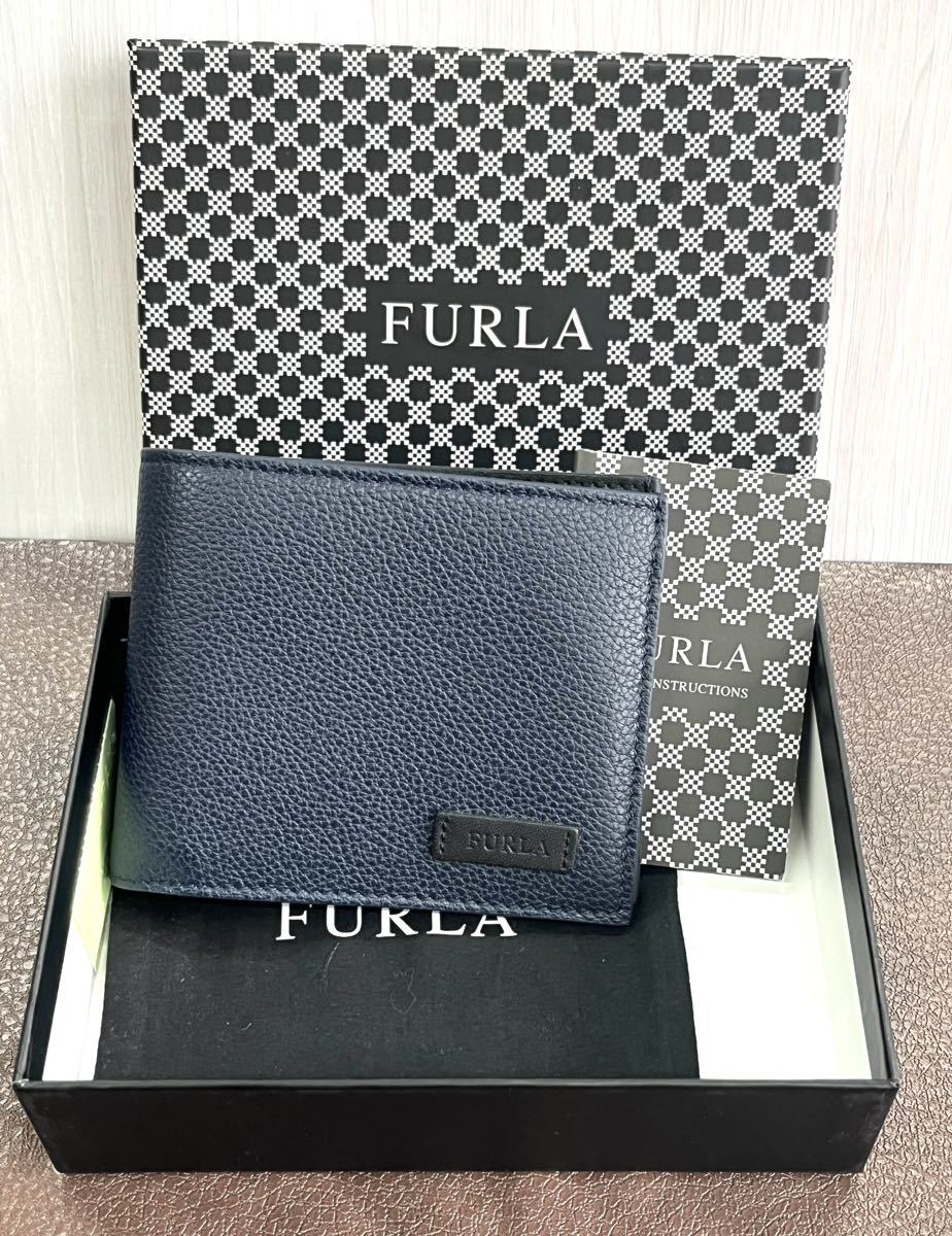 今季一番 【新品未使用】FURLA ネイビーメンズ ２つ折り財布 フルラ