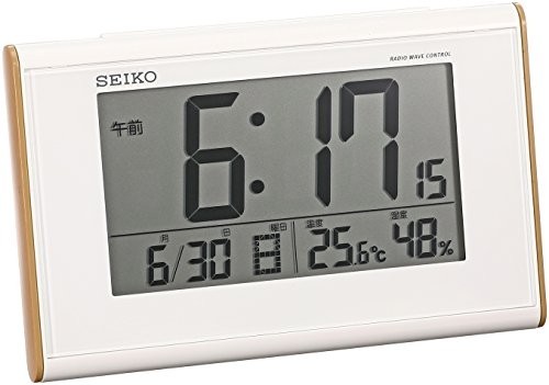 セイコー クロック 目覚まし時計 電波 デジタル カレンダー 温度 湿度 表示_画像1