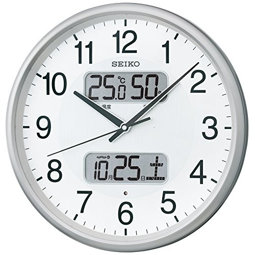 セイコークロック 掛け時計 銀色メタリック 直径35.0x5.2cm 電波 アナログ_画像1