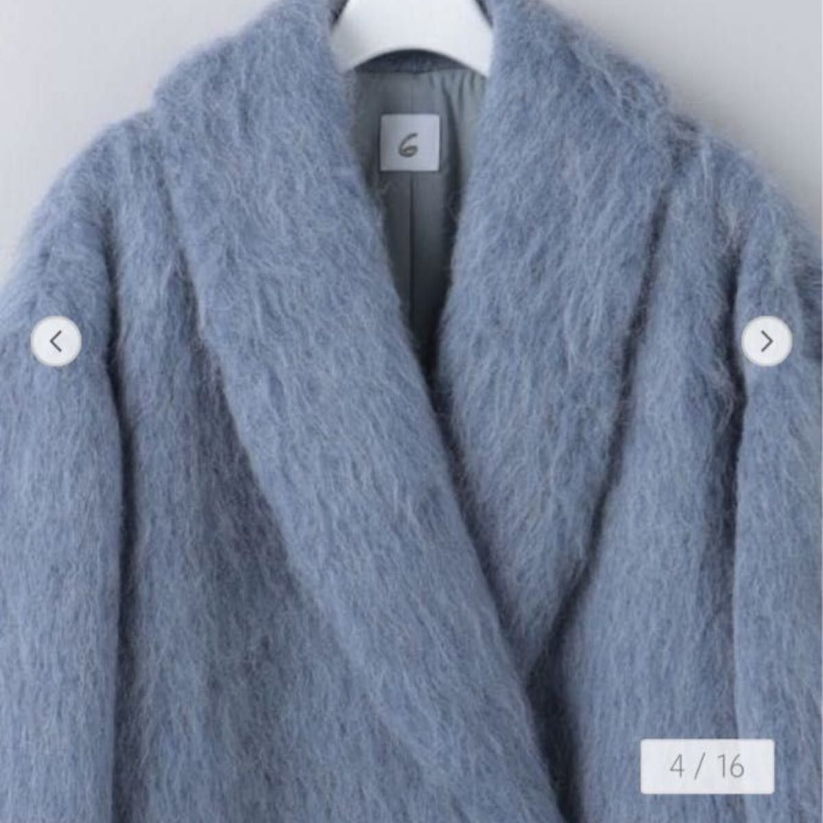 【美品】6 ROKU ロクSHAGGY SHAWL COLLAR COATコート　ブルー
