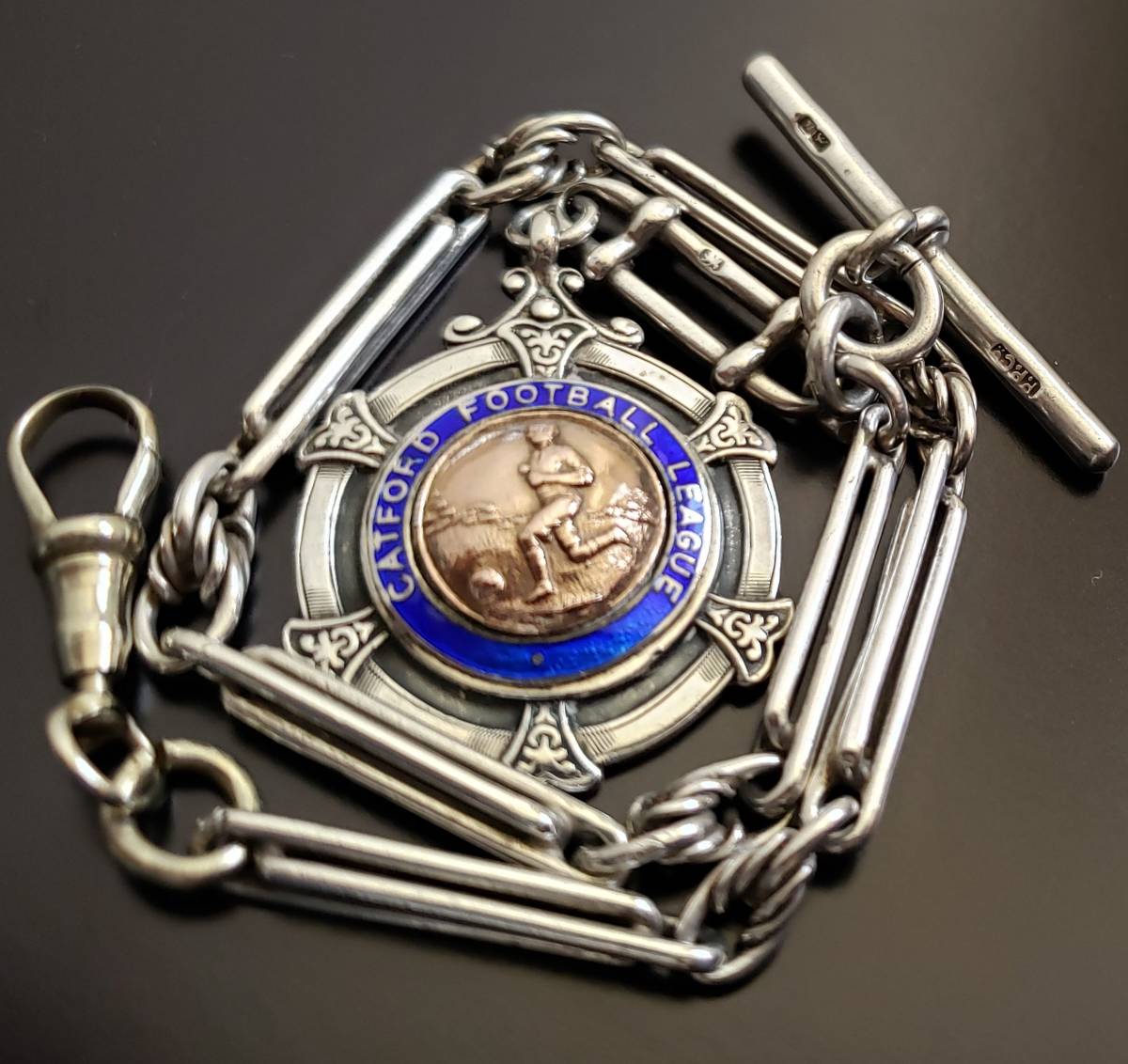 英国 アンティーク 純銀製 アルバートチェーン 38g メダルフォブ 1887年 スターリング・シルバー 懐中時計 ビンテージ ヴィンテージ SILVER_画像2