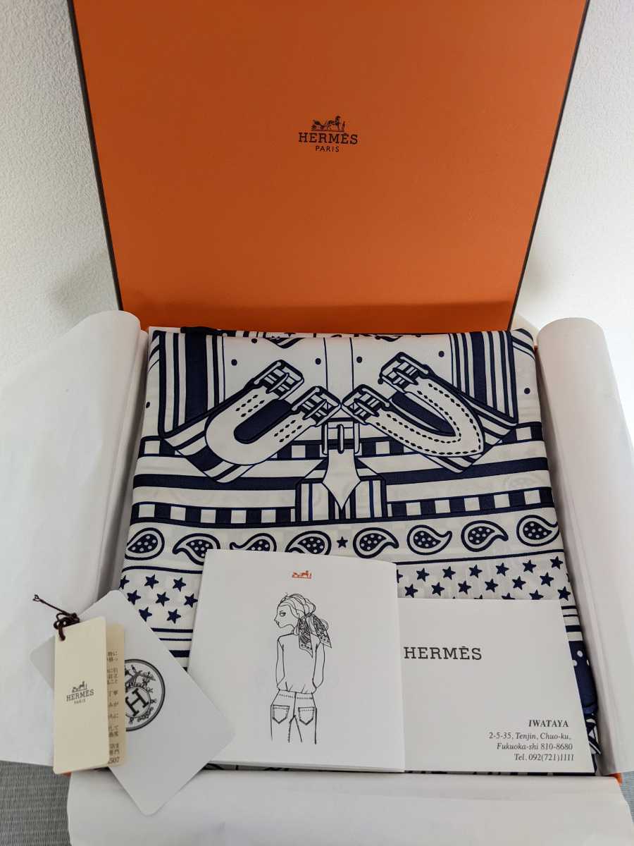 新品タグ付き HERMES カレ55 確実正規 フランス製 スカーフ 未使用