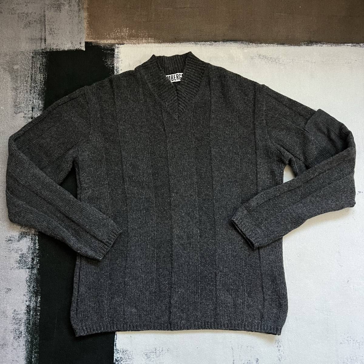 ◆DIRK BIKKEMBERGS ダークビッケンバーグ B刺繍ポケット ニット アーカイヴ ヴィンテージ グレー Vネック ざっくり メンズ