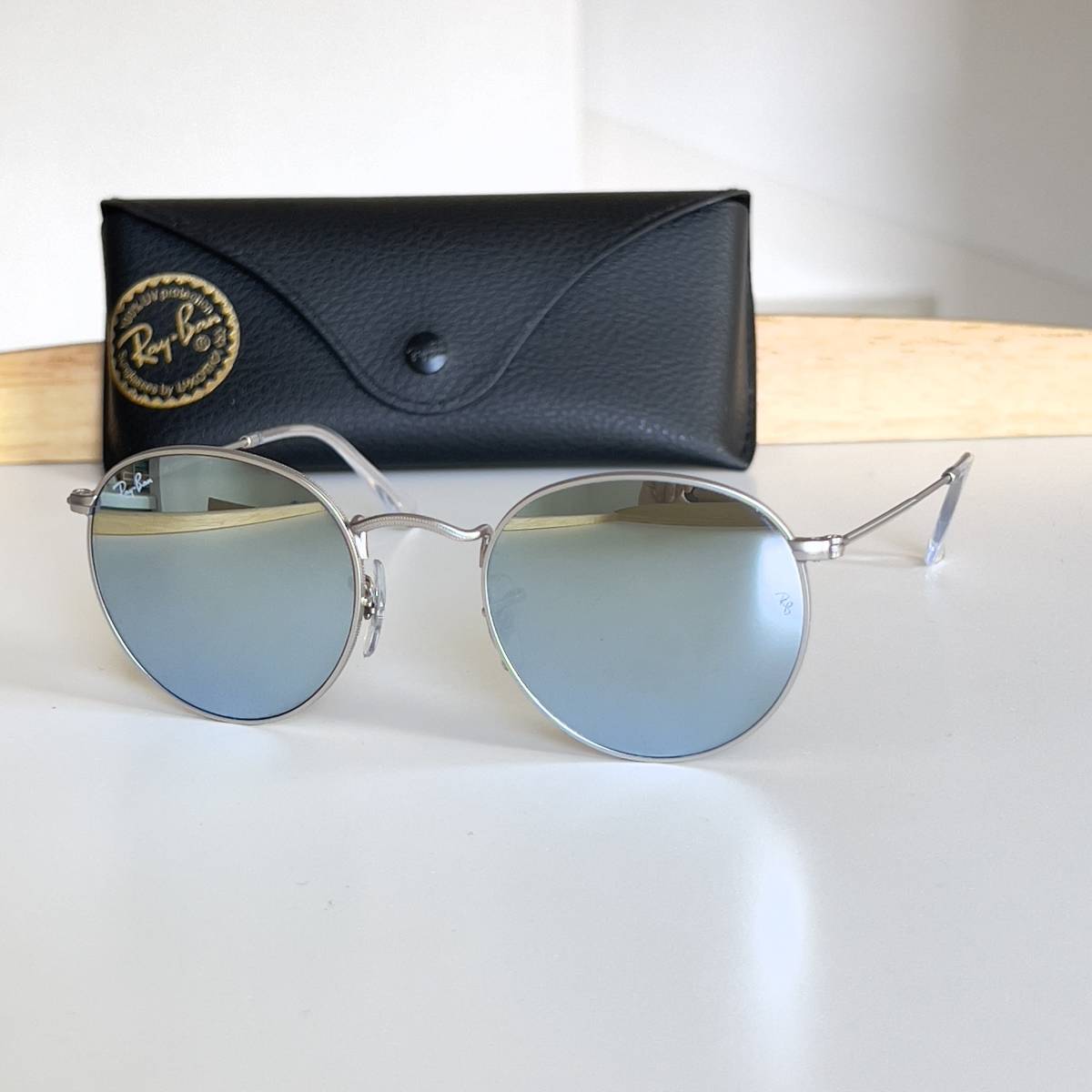 美品◆Ray-Ban レイバン ラウンドメタルサングラス グレーミラーレンズ RB3447 019/30 50mm フルミラー イタリア製 メンズ  レディース