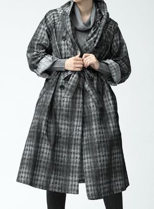 美品◆SPECCHIO スペッチオ フード付き チェック柄 トレンチコート ロング丈 172-807 グレー ポリエステル サイズ40 Lサイズ