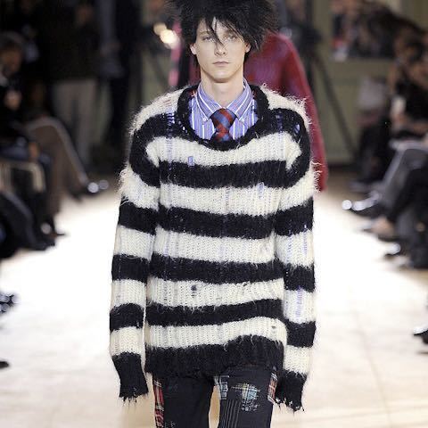 2014AW JUNYA WATANABE MAN モヘヤ ボーダー ニット ダメージ加工 パンク モヘア mohair grunge punk knit sweater comme des garcons