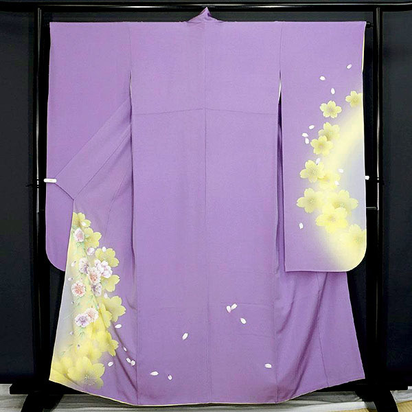 【高価値】 ■6112■　正絹お振袖　藤紫に桜の花　美品 振袖
