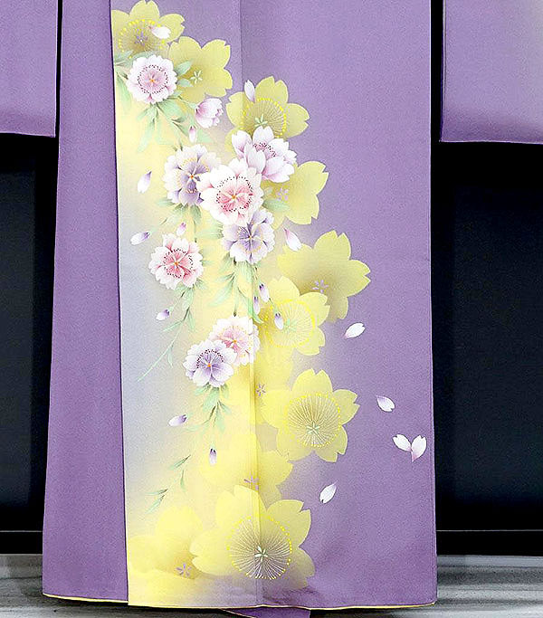 ■6112■ 正絹お振袖 藤紫に桜の花 美品の画像4