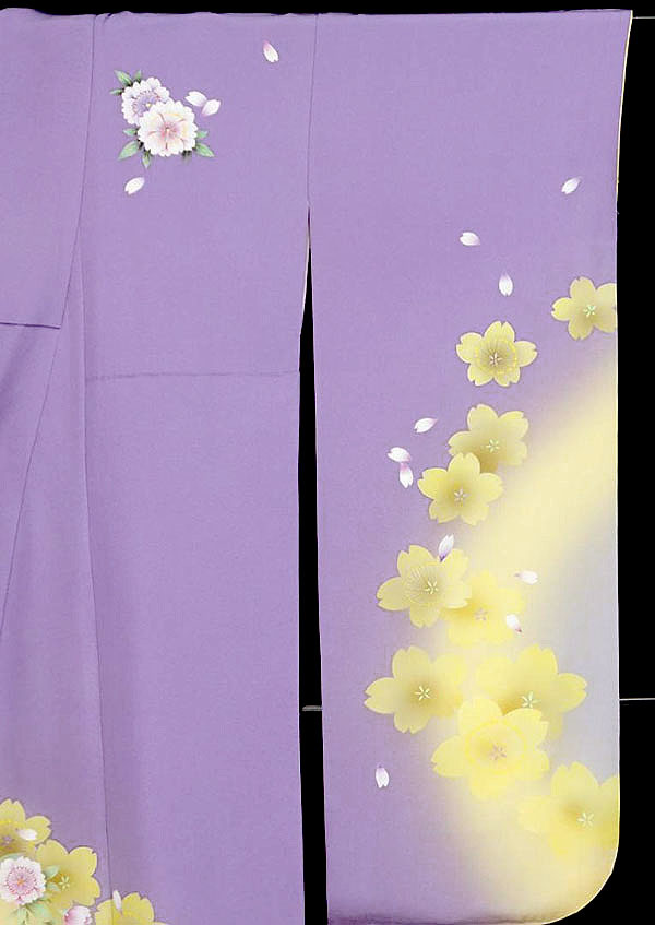 #6112# silk . long-sleeved kimono wistaria purple . Sakura. flower beautiful goods 