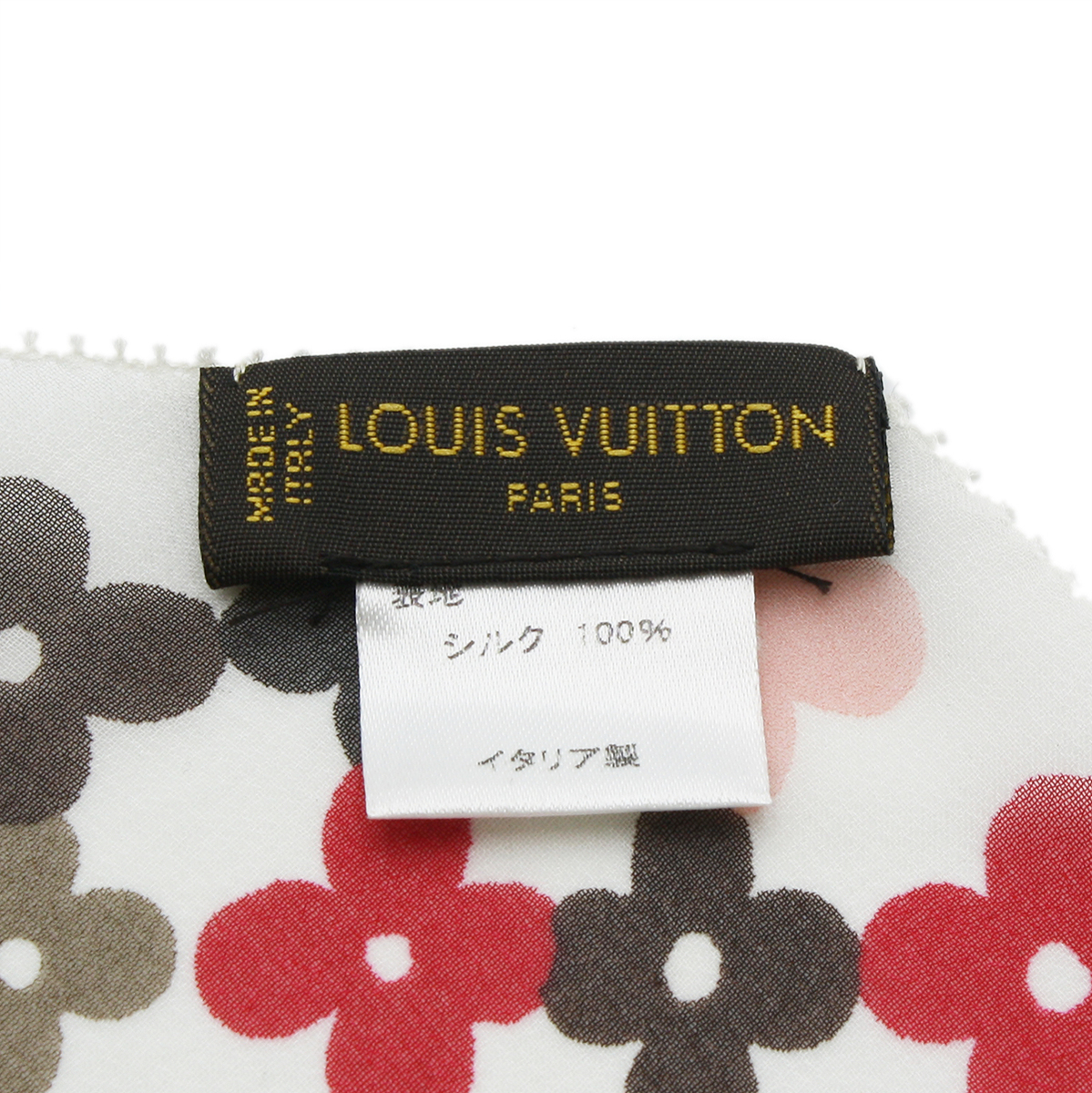 ★T1918 良好!! ルイヴィトン フラワー シースルー シルク ロング スカーフ ホワイト×マルチカラー LOUIS VUITTON レディース★_画像8