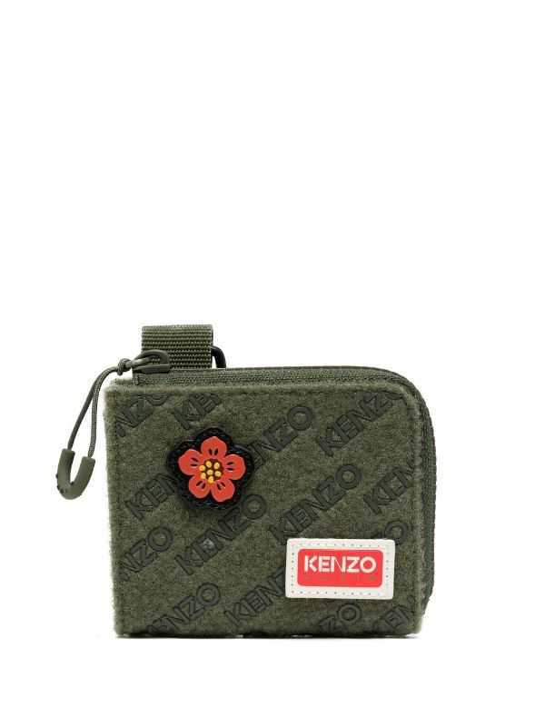 KENZO ケンゾー 折り財布 モスグリーン フラワー-